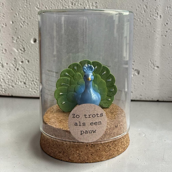 Zo Trots als een Pauw - Grote Plastic Pauw onder Stolp