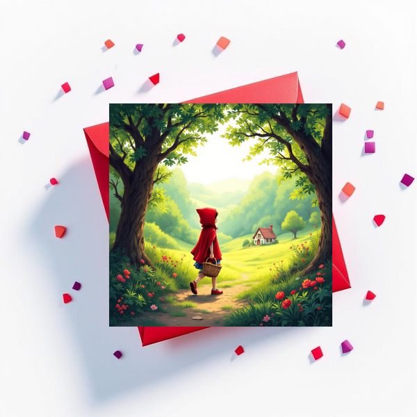 Märchenkarte Rotkäppchen mit Geschichte
