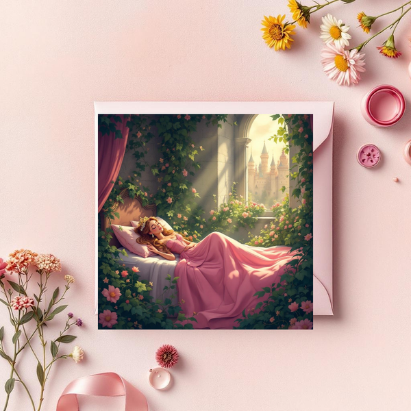 Märchenkarte Dornröschen mit Geschichte