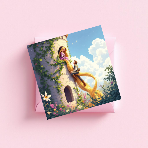 Rapunzel-Märchenkarte mit Geschichte