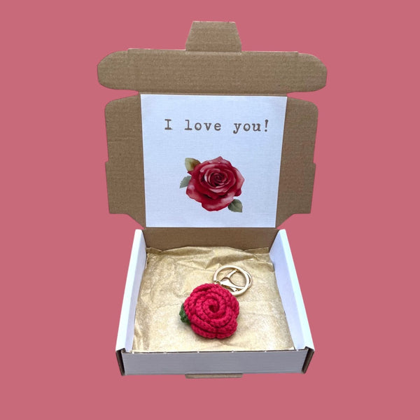 Schachtel Ich liebe dich Rose gehäkelt