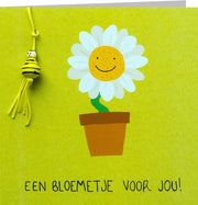 Grußkarte mit Blume und Biene, Glückspuppe