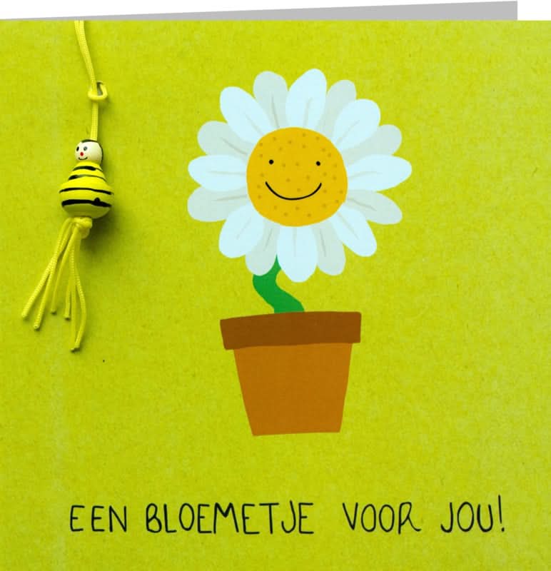 Grußkarte mit Blume und Biene, Glückspuppe