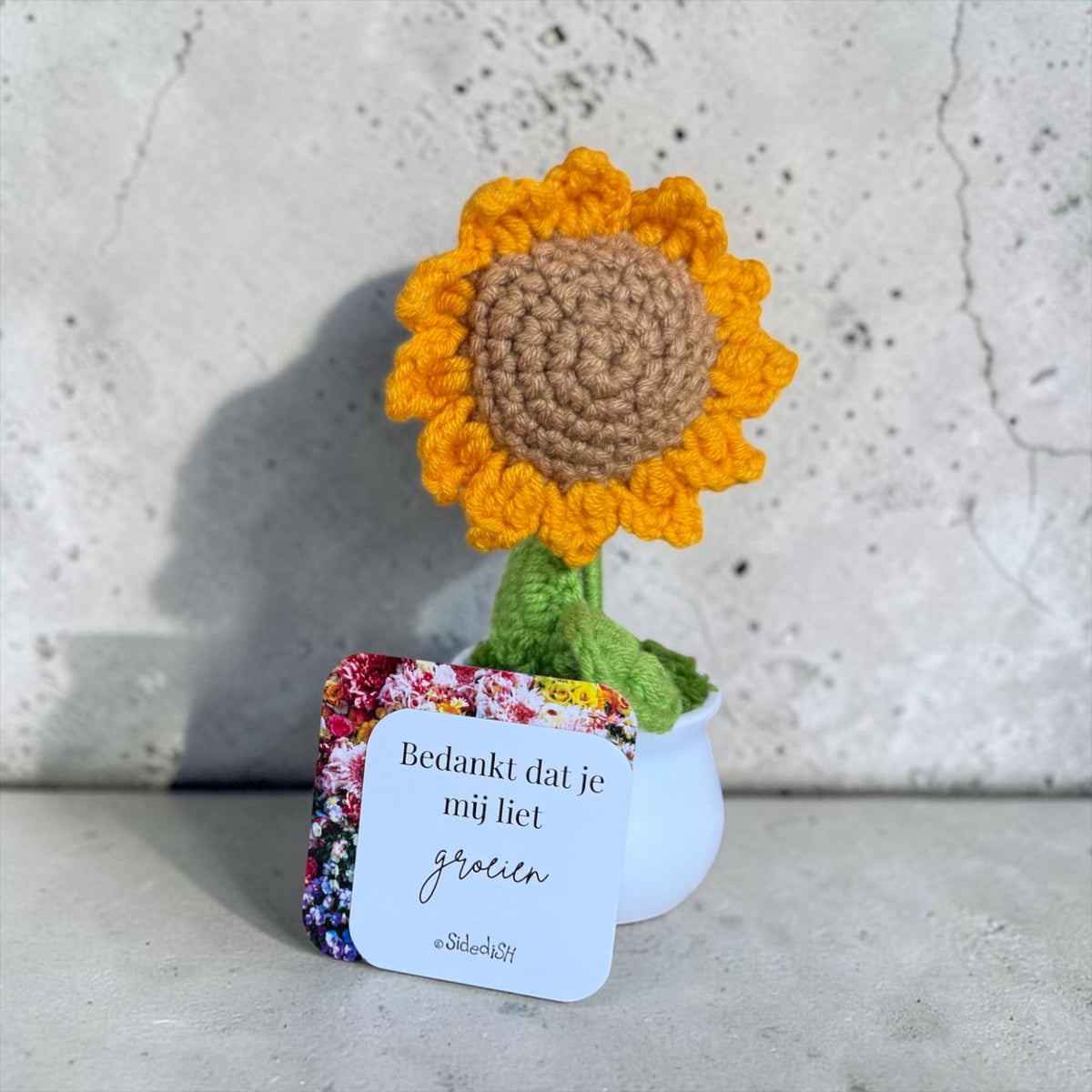 Gehaakte zonnebloem in potje – Bedankt dat je mij liet groeien