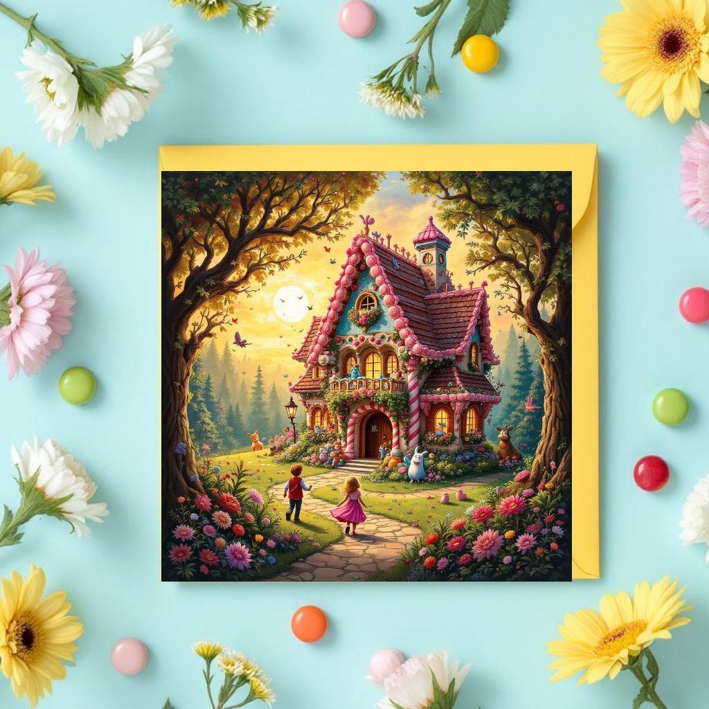 Märchenkarte Hänsel und Gretel mit Geschichte