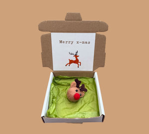 Schachtel mit fröhlichen Weihnachtsgeschenken