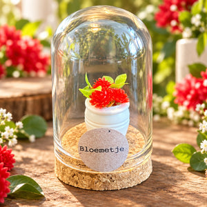 Bloemetje – rode bloemen – ronde stolp 4 x 5 cm