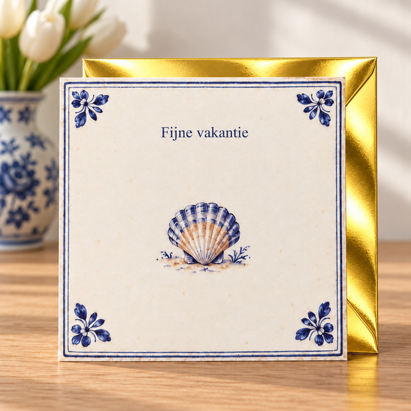 Wenskaart Fijne vakantie met gouden envelop