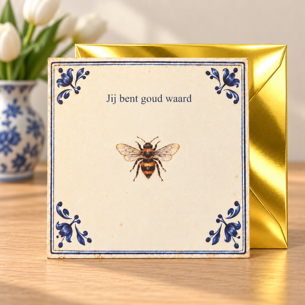 Wenskaart Jij bent goud waard met gouden envelop