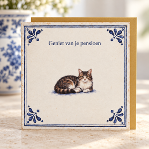 Geniet van je pensioen – wenskaart met gouden envelop