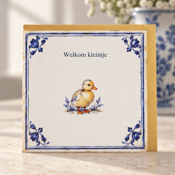 Welkom kleintje – wenskaart met gouden envelop