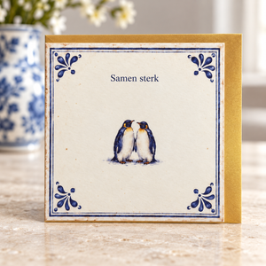 Wenskaart Samen sterk met pinguïns en gouden envelop