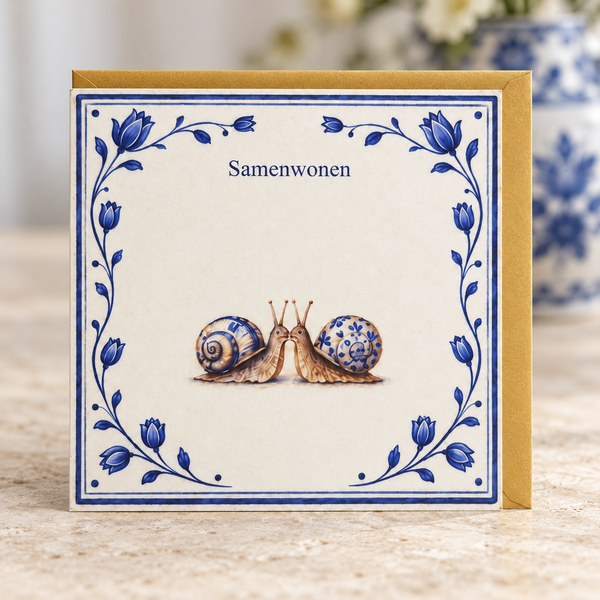 Samenwonen – wenskaart met gouden envelop