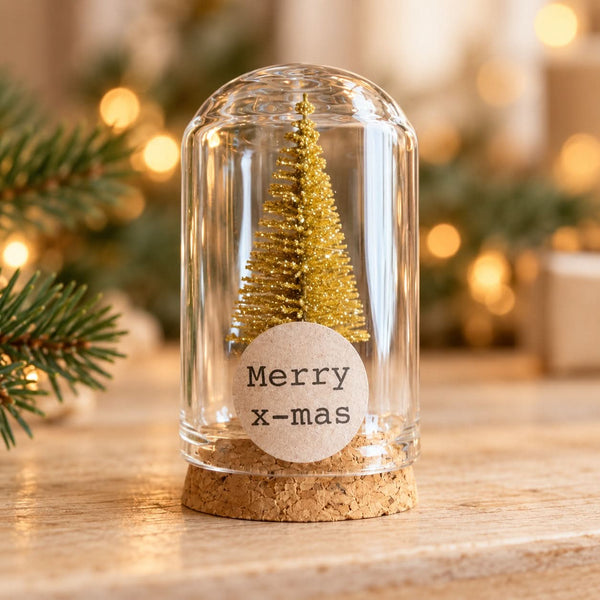 Kerstboom goud in glazen stolp – Merry x-mas