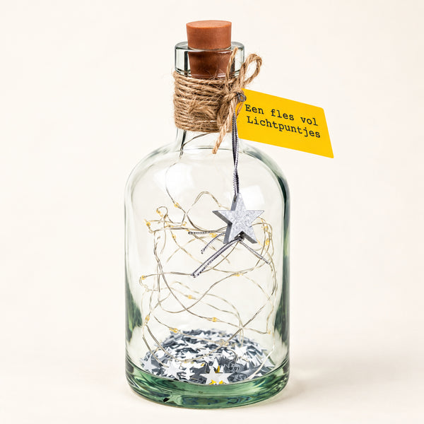 Fles vol lichtpuntjes met de lichtjes uit