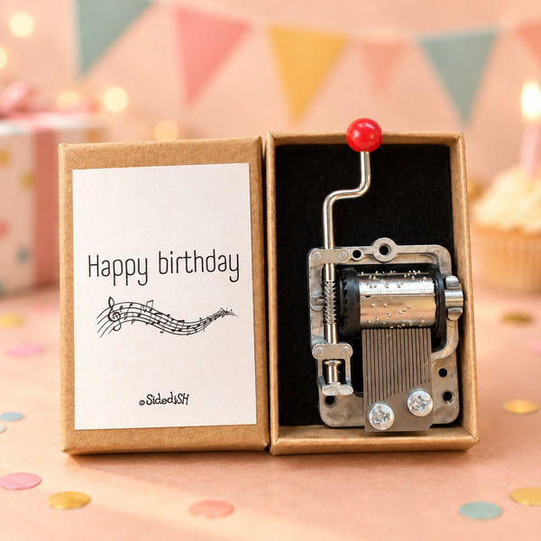 Muziekdoosje Happy birthday met passende achtergrond