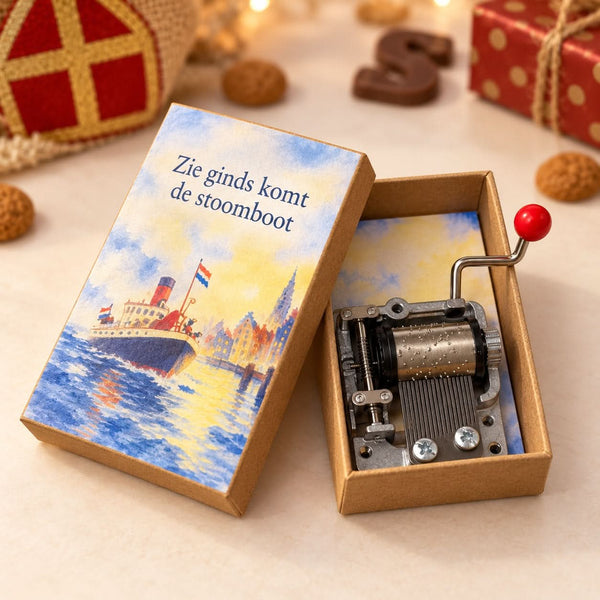 Open muziekdoosje Zie ginds komt de stoomboot met kleurenprint
