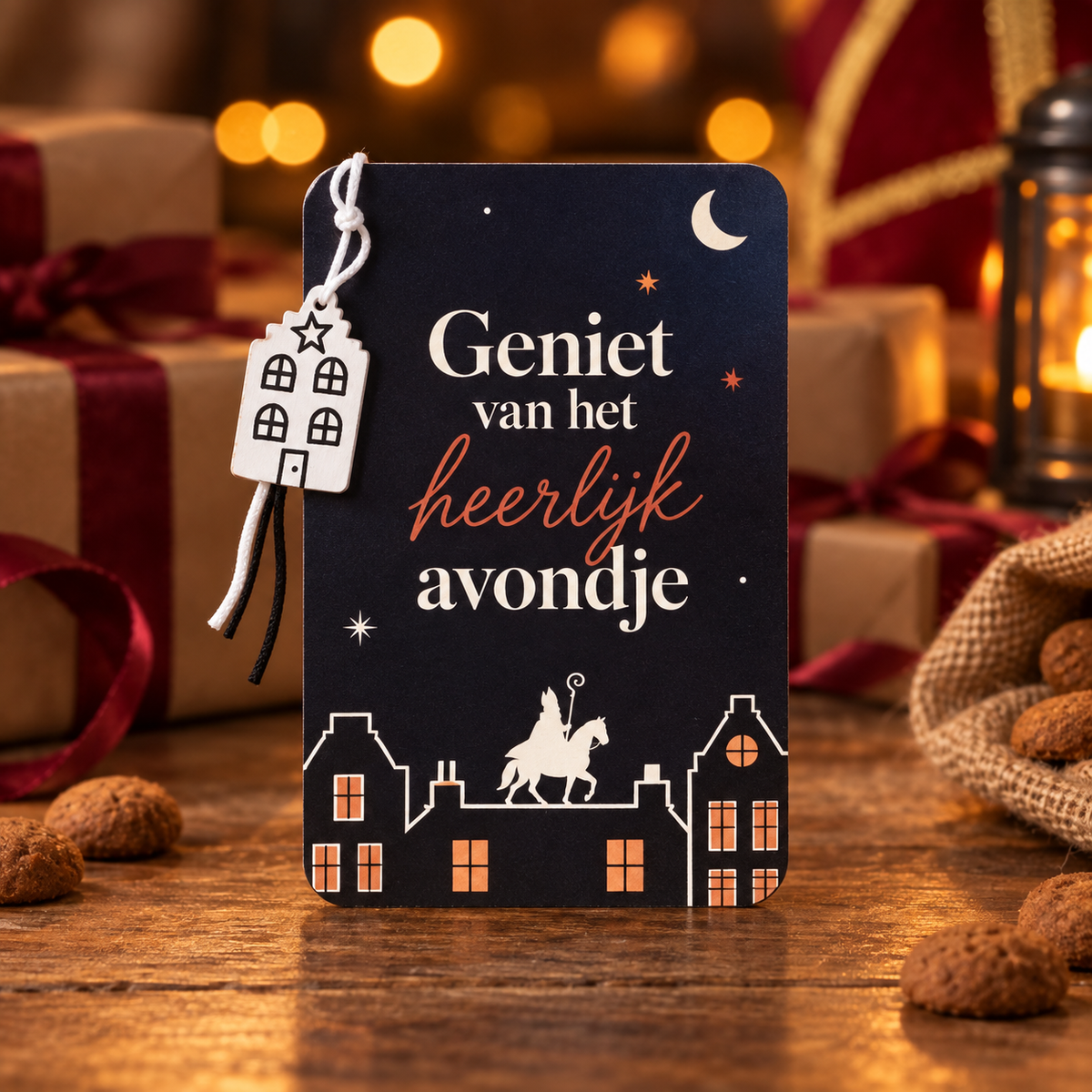 Geniet van het heerlijk avondje – kaartje met hanger