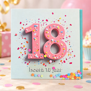 Verjaardagskaart hoera 18 jaar met turquoise envelop
